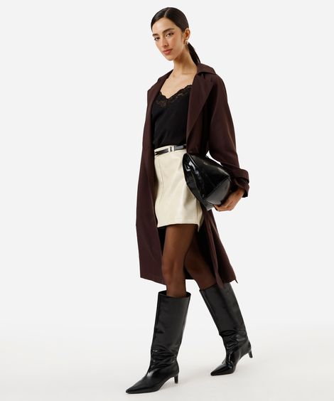 minissaia feminina de poliuretano com cinto off white