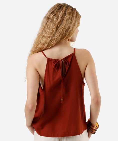 blusa feminina com linho halterneck marrom