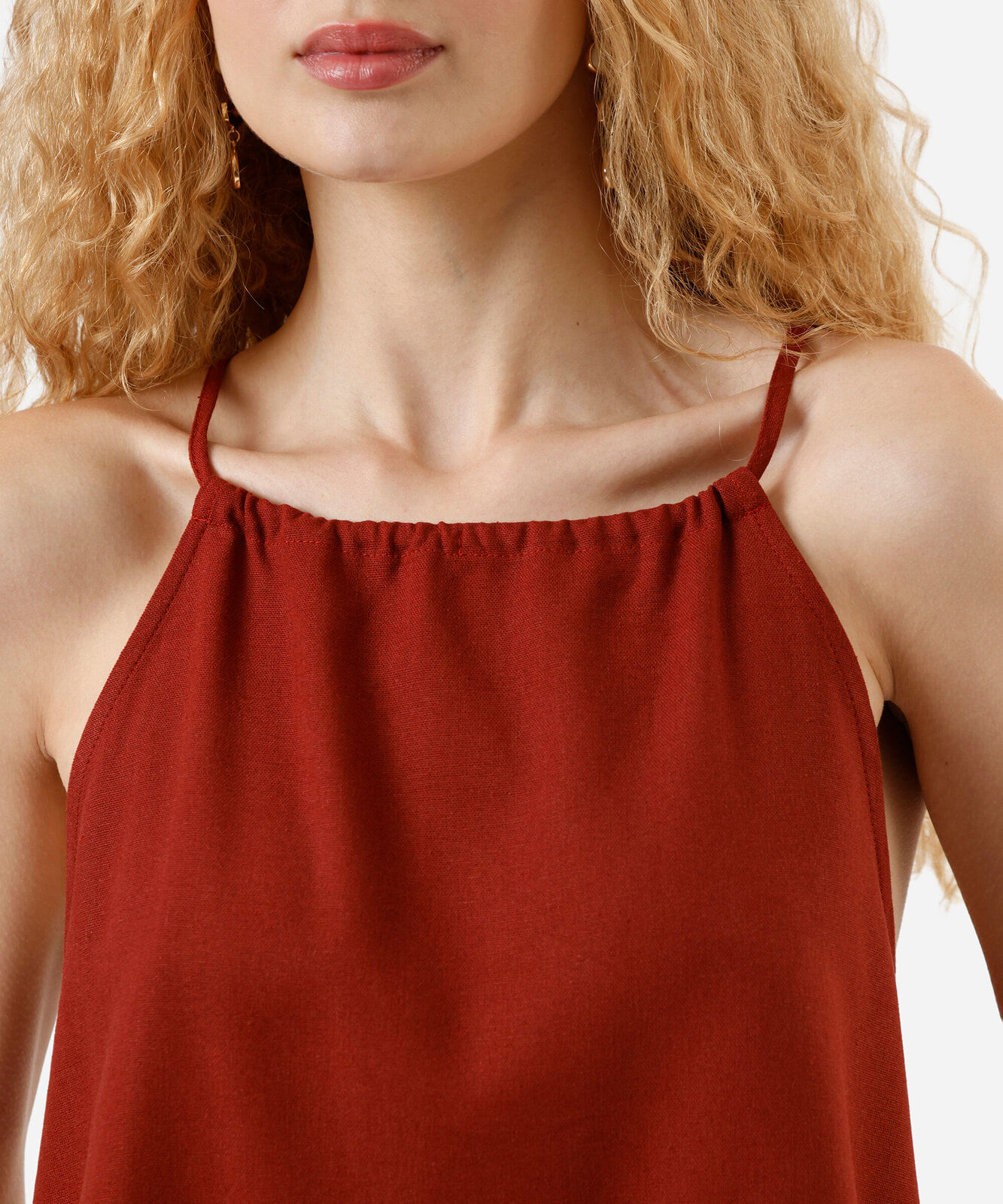 blusa feminina com linho halterneck marrom