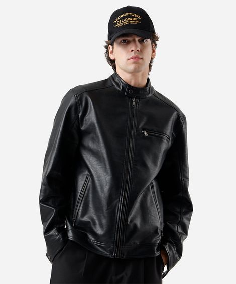 jaqueta masculina de poliuretano preta