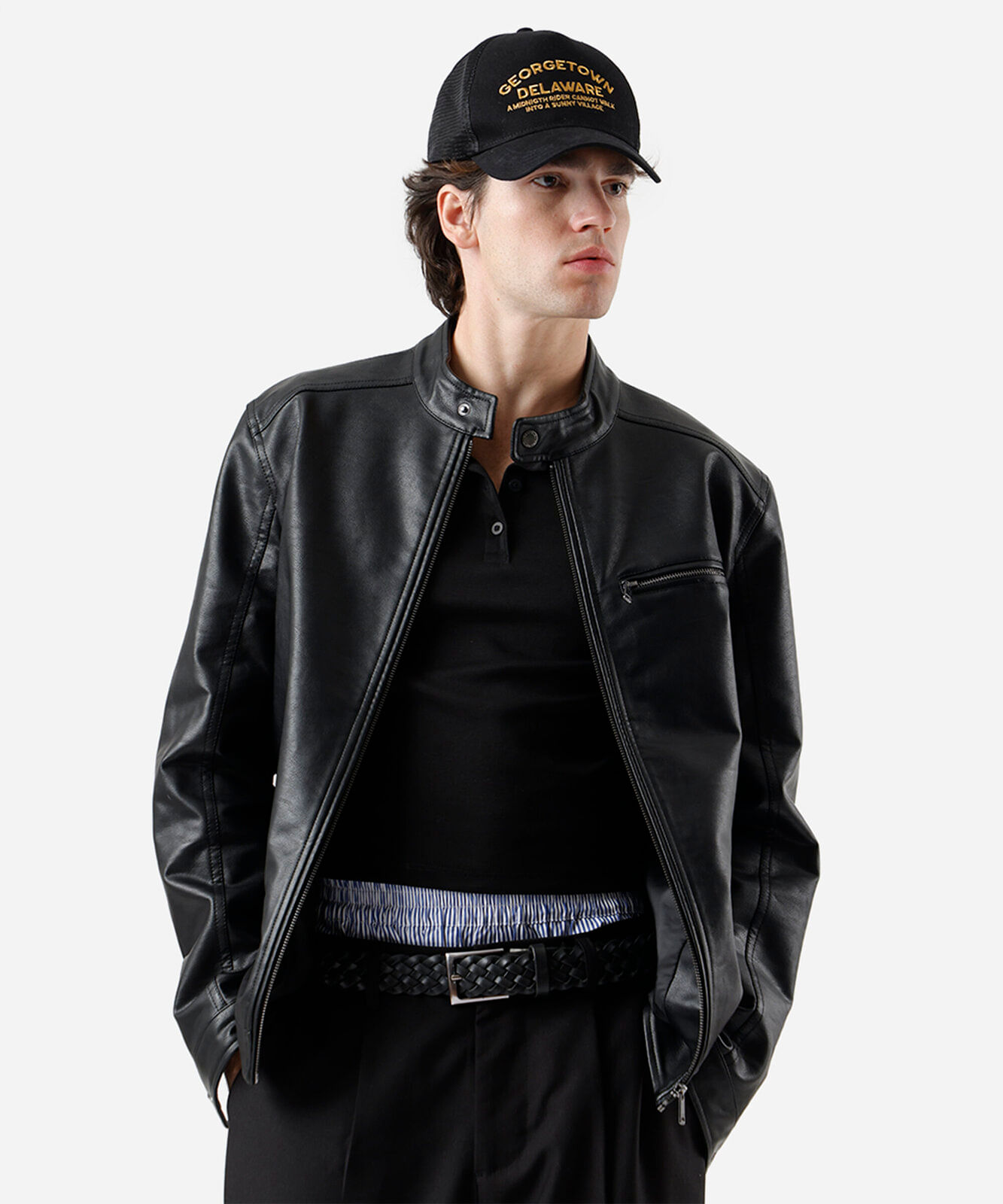jaqueta masculina de poliuretano preta