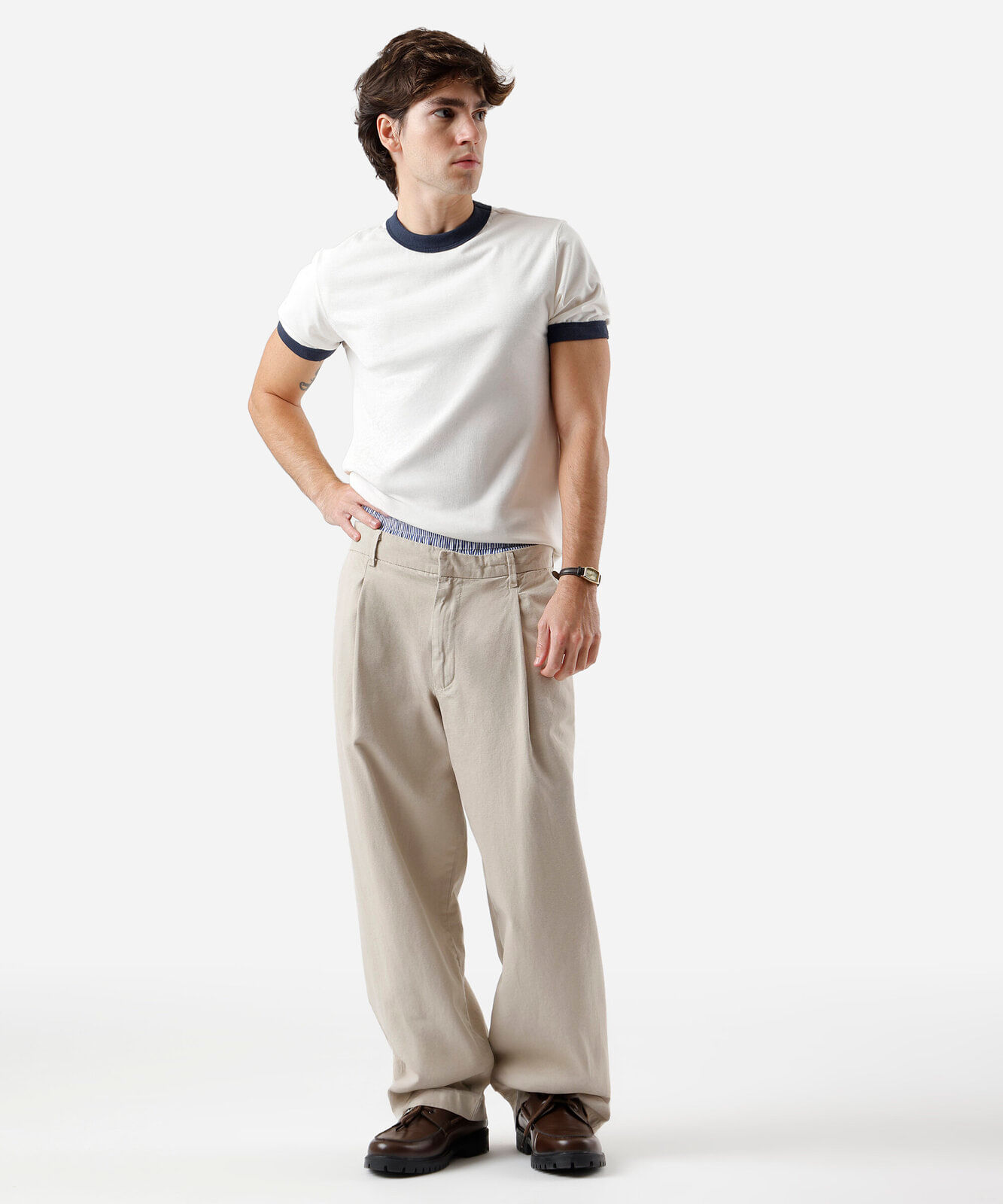 camiseta masculina de algodão bicolor off white