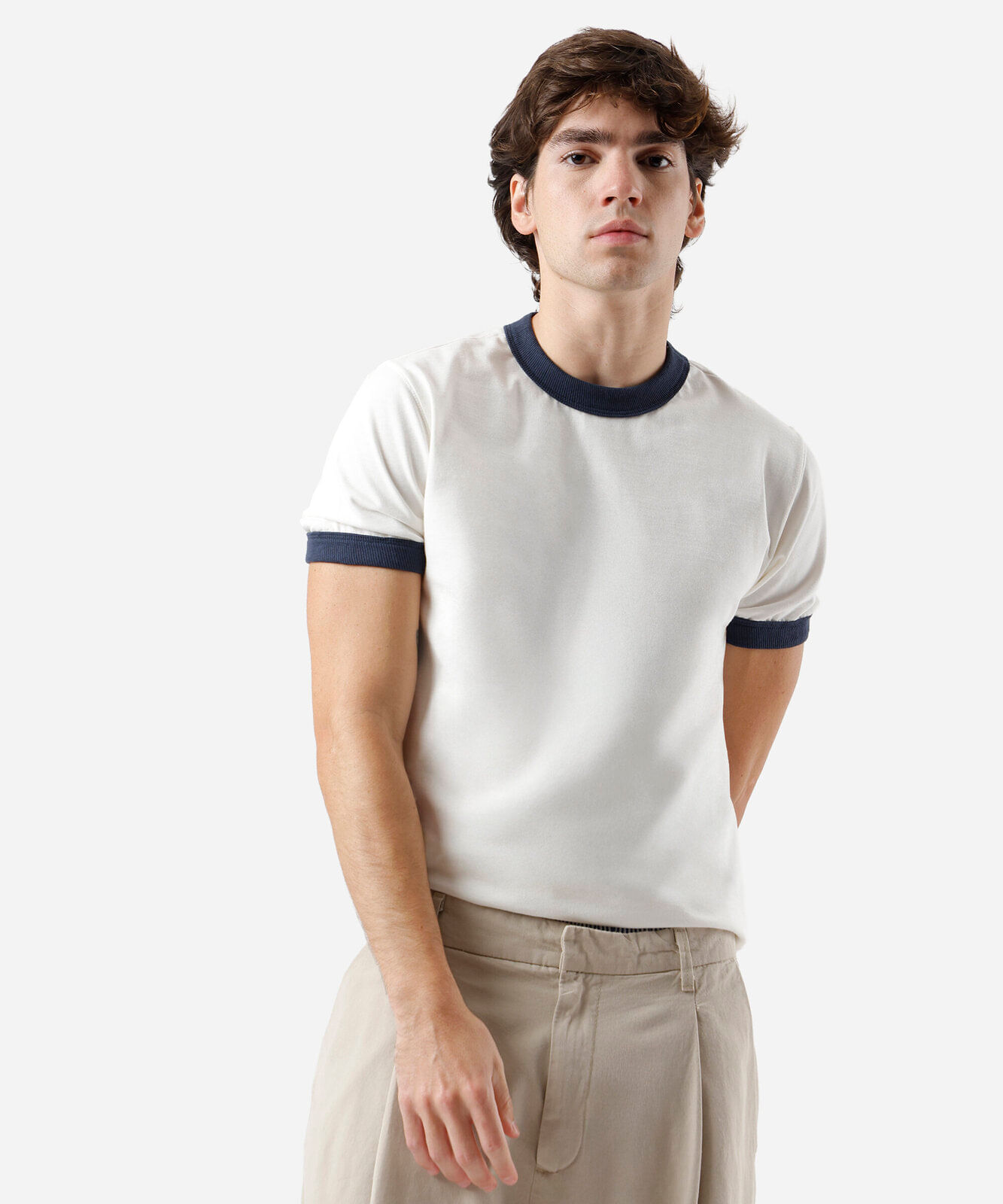camiseta masculina de algodão bicolor off white