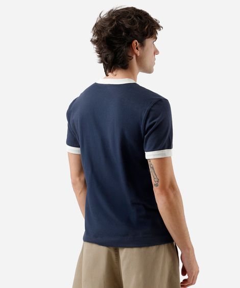 camiseta masculina de algodão bicolor azul