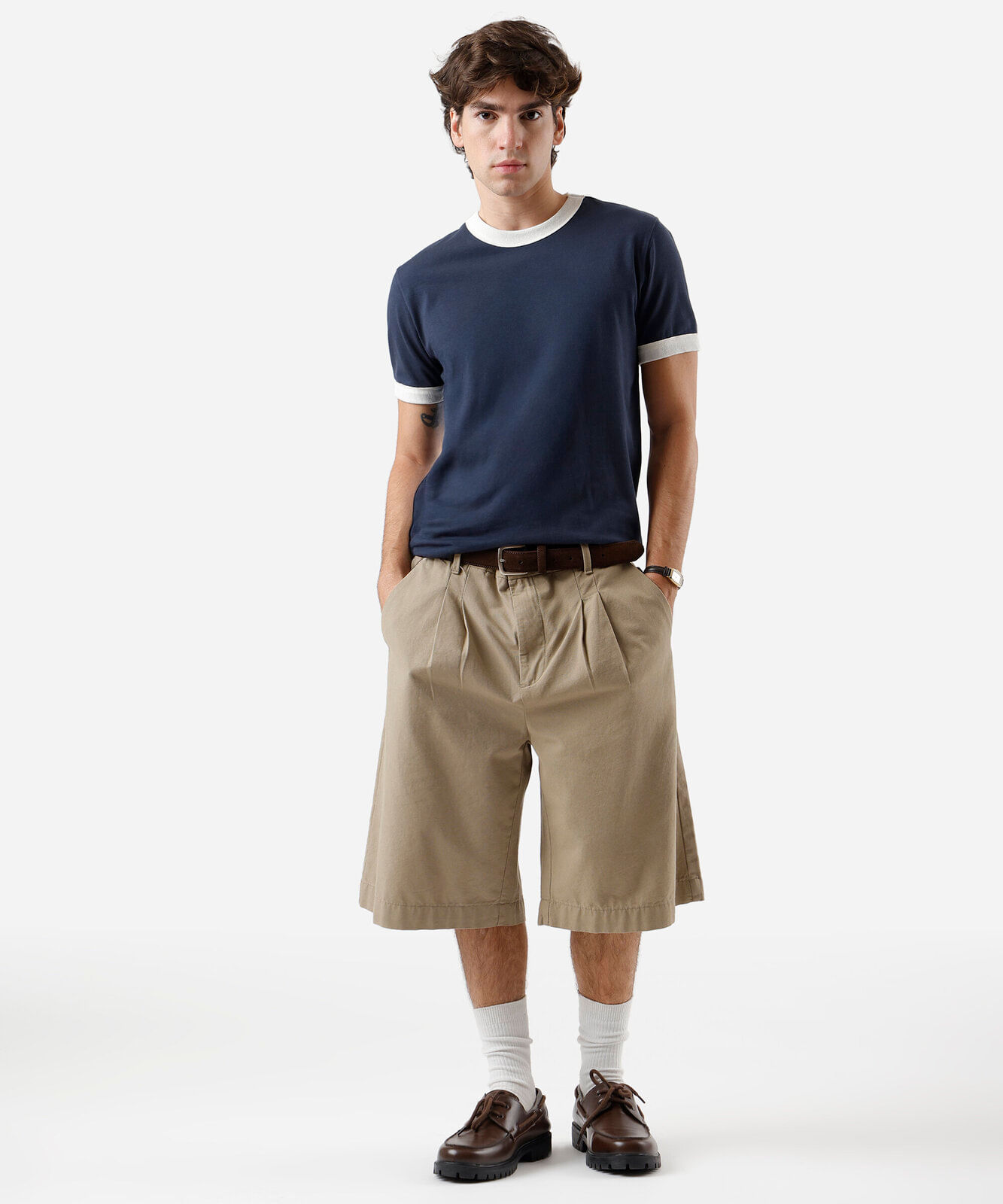 camiseta masculina de algodão bicolor azul