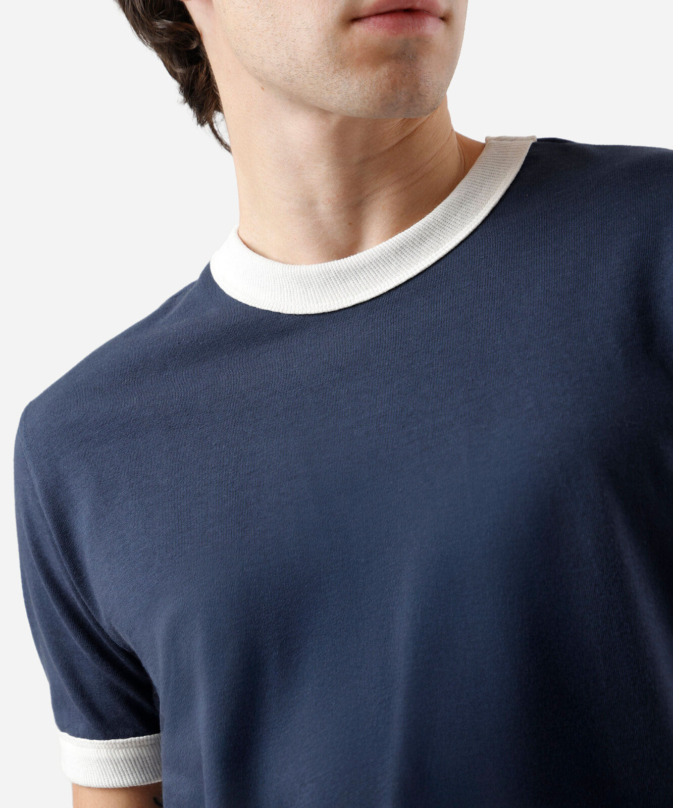 camiseta masculina de algodão bicolor azul