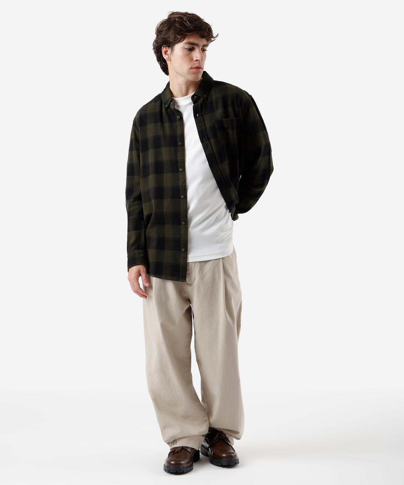 camisa comfort flanelada xadrez verde escuro