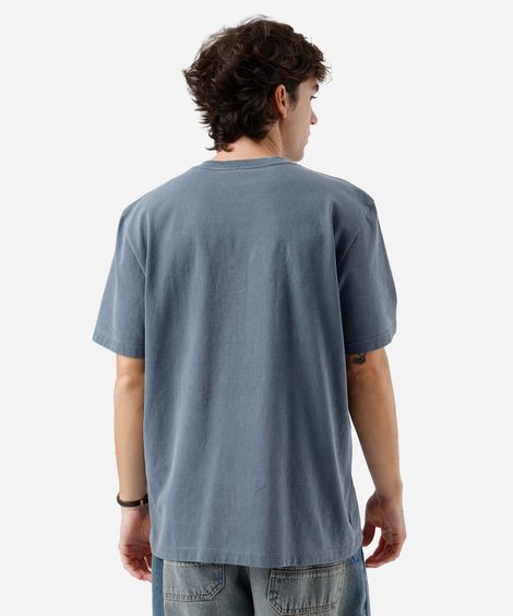 camiseta masculina de algodão estampada estonada azul