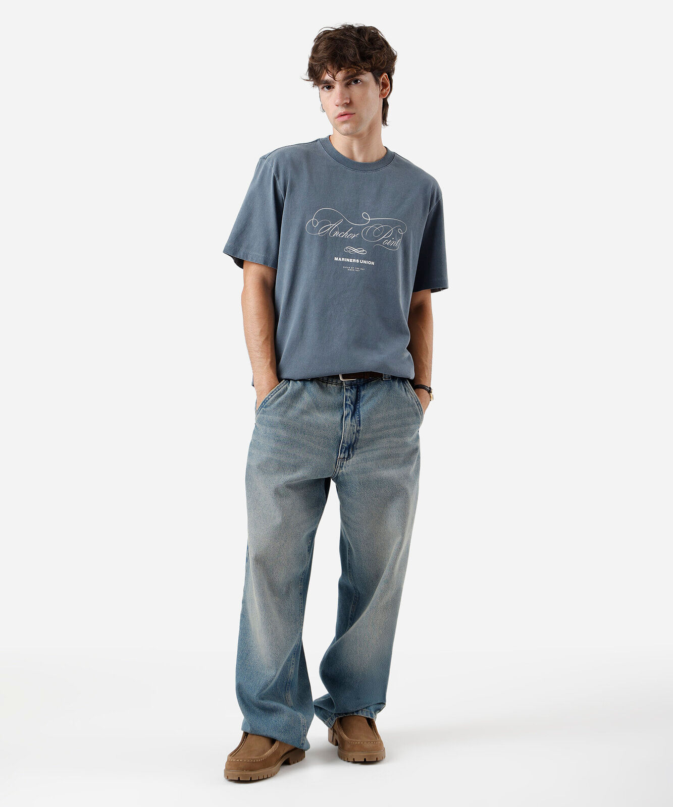 camiseta masculina de algodão estampada estonada azul