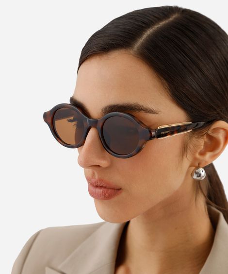 óculos de sol feminino oval tartaruga de acetato triton marrom