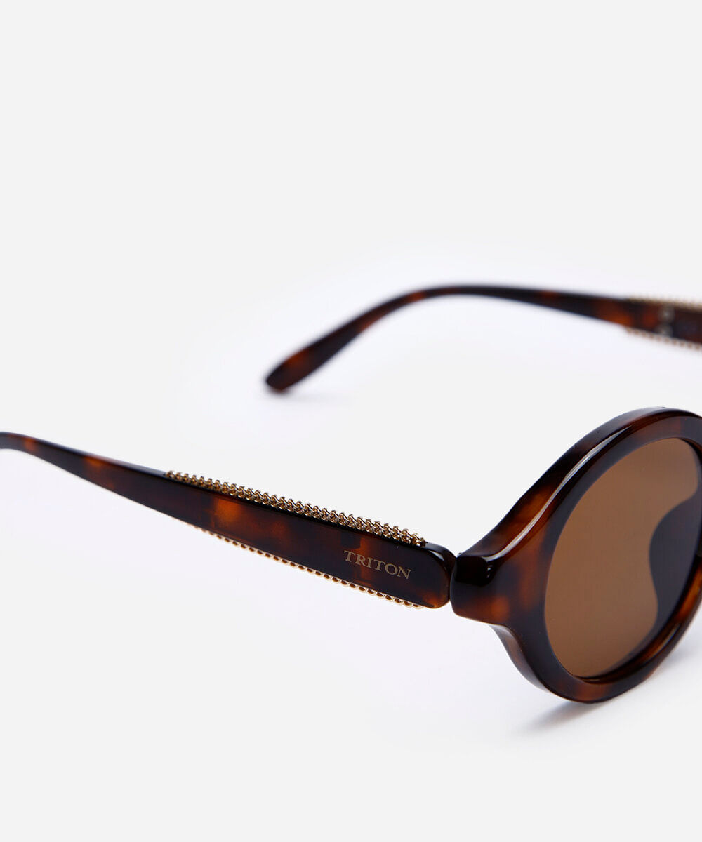 óculos de sol feminino oval tartaruga de acetato triton marrom