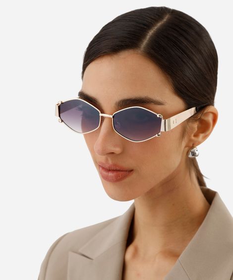 óculos de sol feminino oval de metal triton dourado