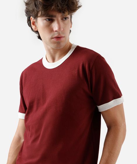 camiseta masculina de algodão bicolor vinho
