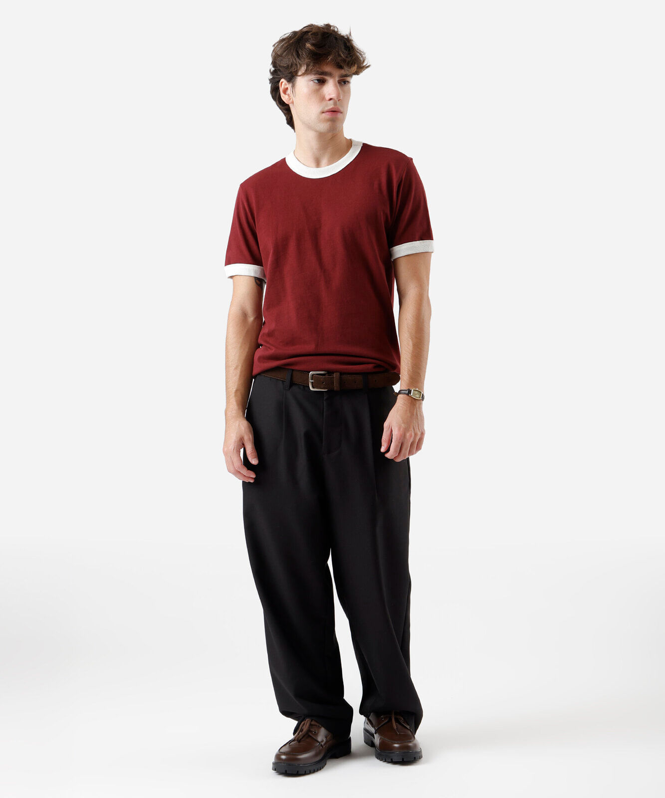 camiseta masculina de algodão bicolor vinho