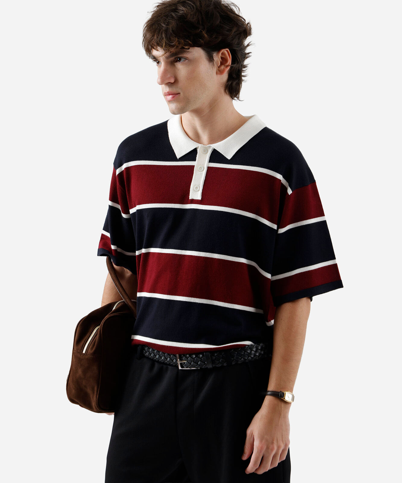 polo masculina listrada vinho