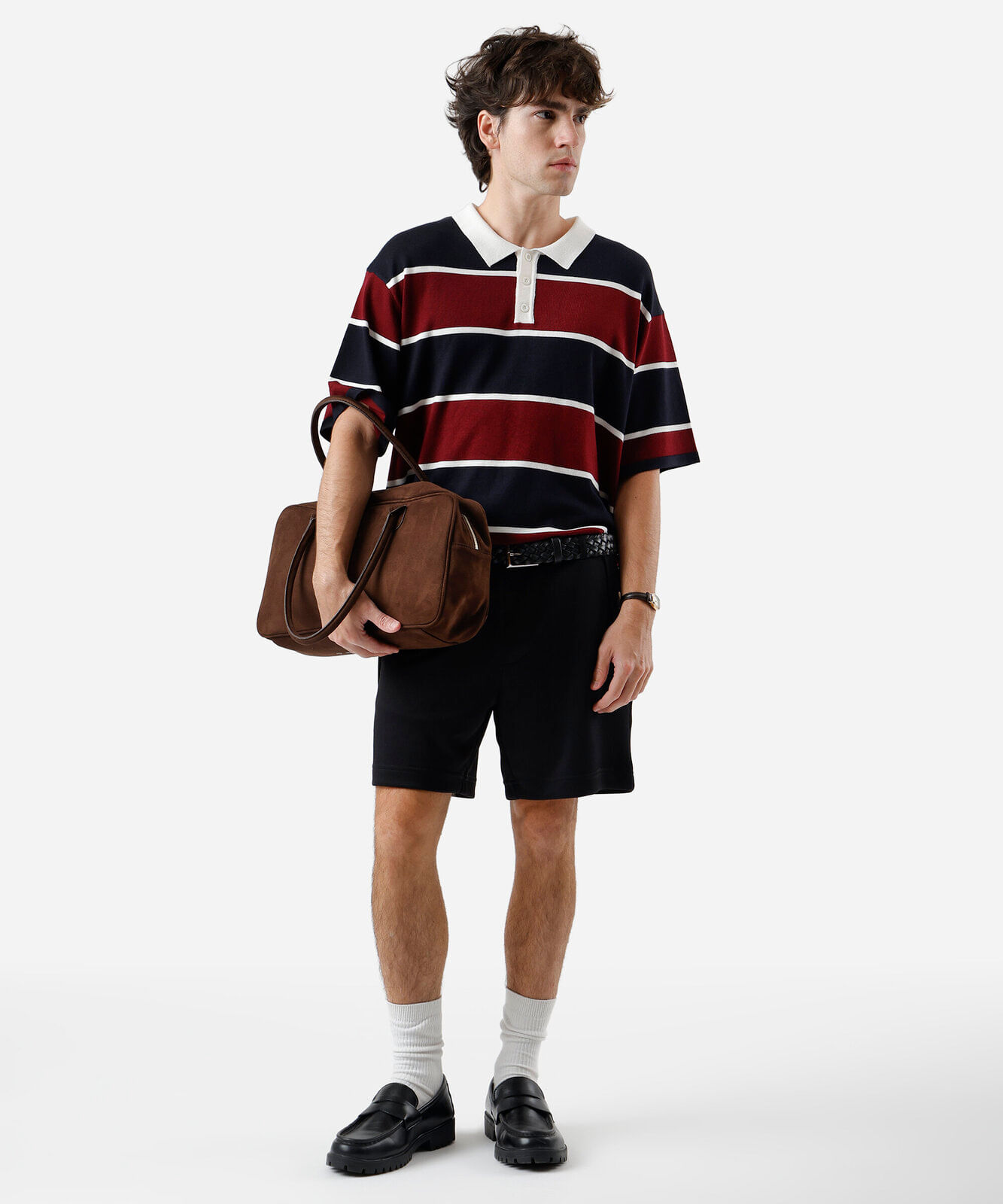 polo masculina listrada vinho