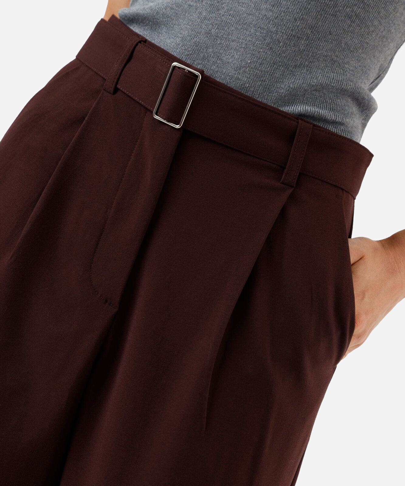 calça wide leg feminina com pregas e cinto marrom