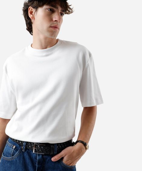 camiseta masculina de algodão peruano branca