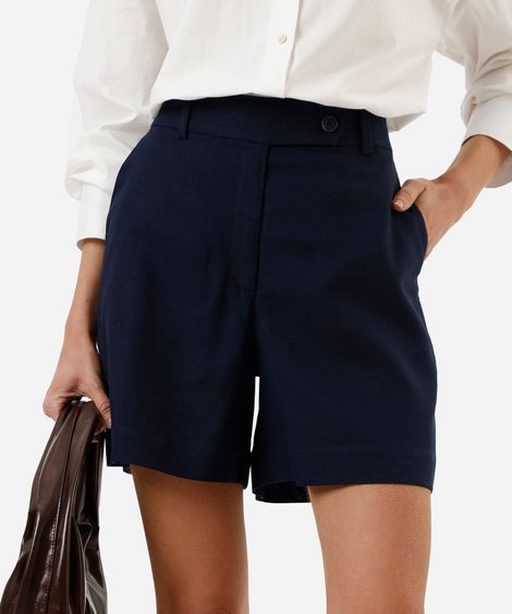 bermuda de alfaiataria feminina com linho azul