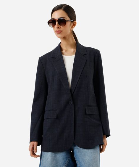 blazer de alfaiataria feminino xadrez azul