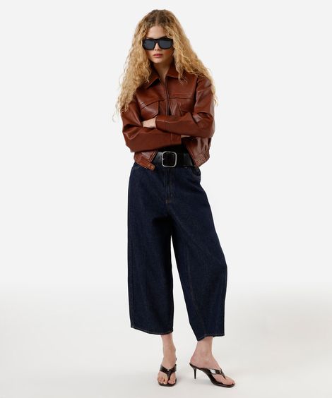 calça baggy balloon feminina jeans cropped azul