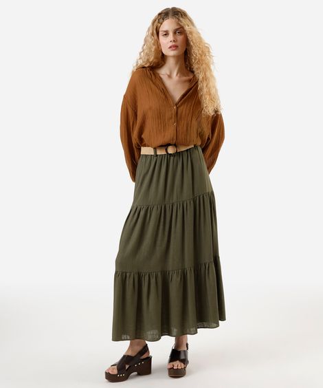 saia feminina midi marias com cinto verde