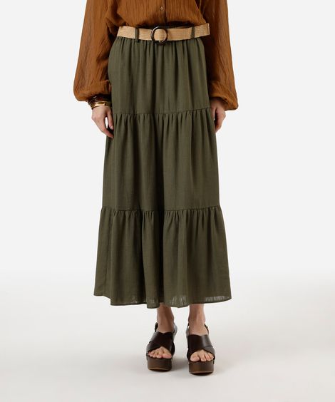 saia feminina midi marias com cinto verde