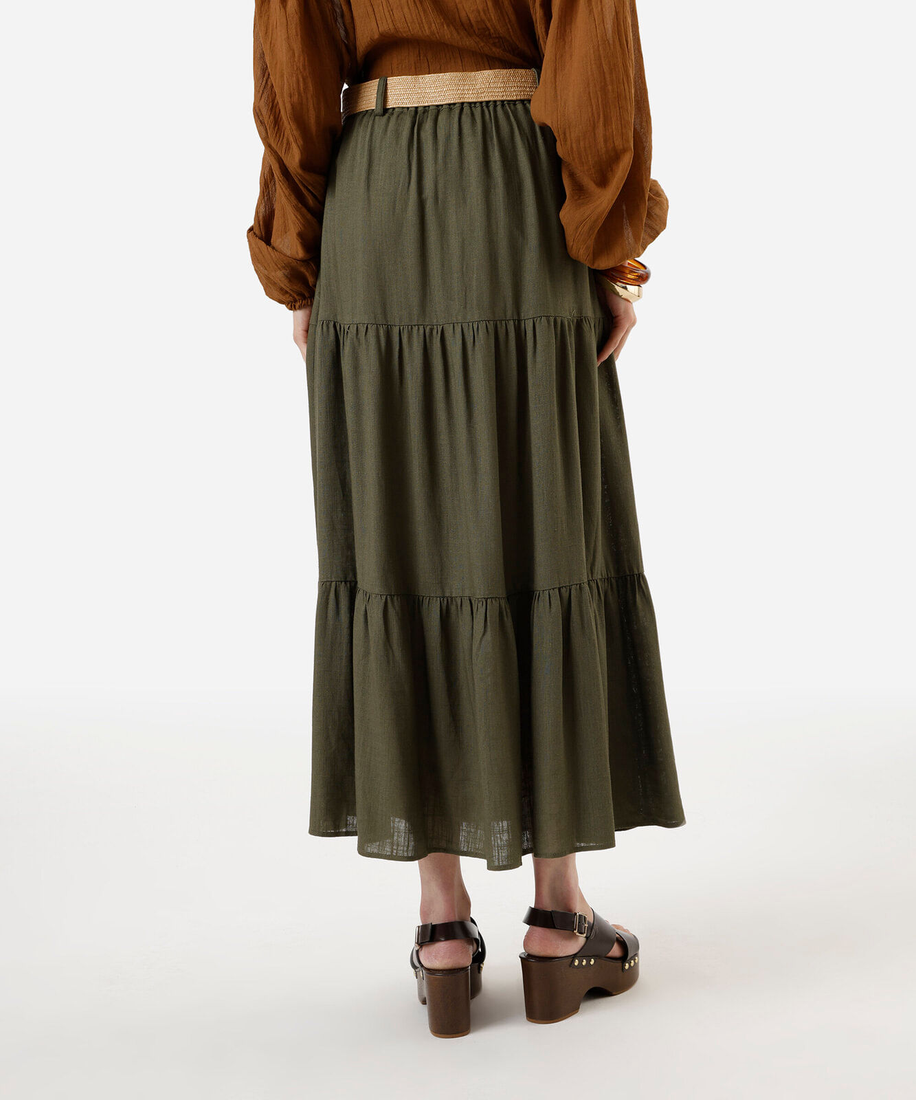 saia feminina midi marias com cinto verde