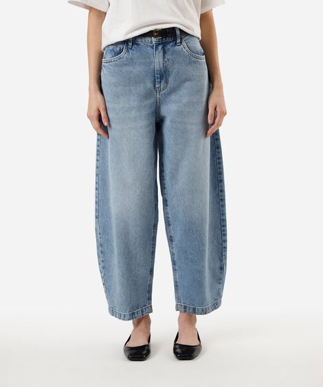 calça balloon feminina jeans cintura média azul