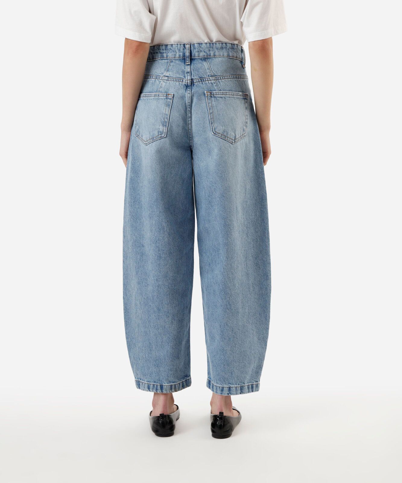 calça balloon feminina jeans cintura média azul