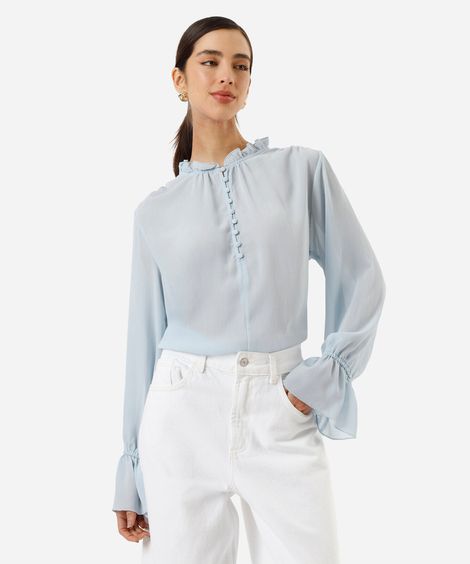 bata feminina com babado texturizada azul