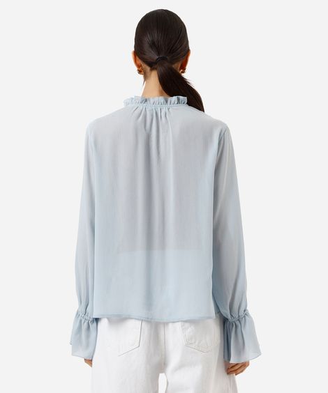 bata feminina com babado texturizada azul