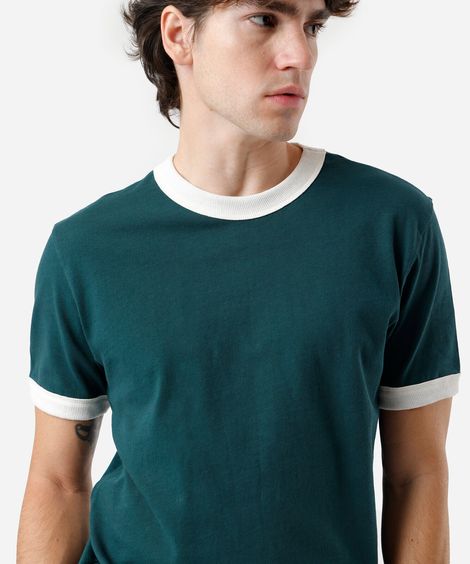 camiseta masculina de algodão bicolor verde