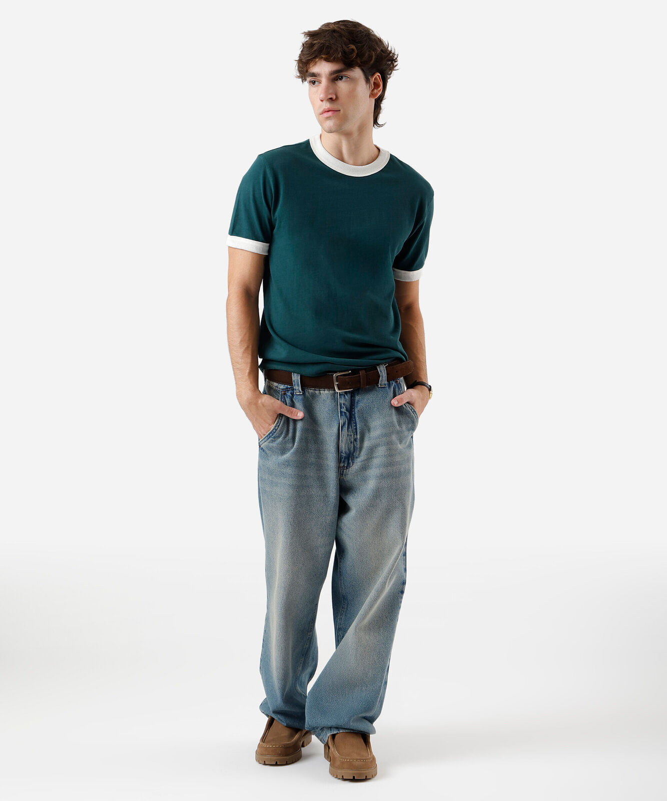 camiseta masculina de algodão bicolor verde