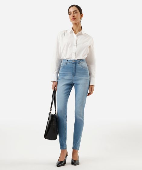 calça skinny feminina jeans cintura alta azul