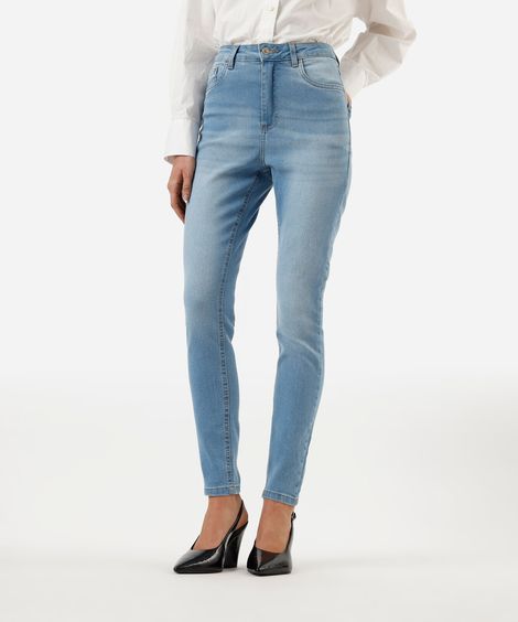 calça skinny feminina jeans cintura alta azul