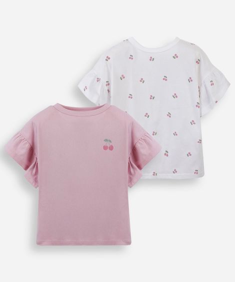 kit infantil de 2 blusas com babados cereja coloridas