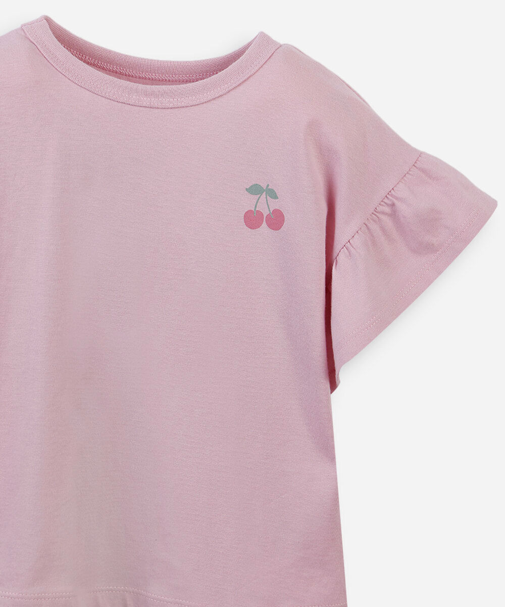 kit infantil de 2 blusas com babados cereja coloridas