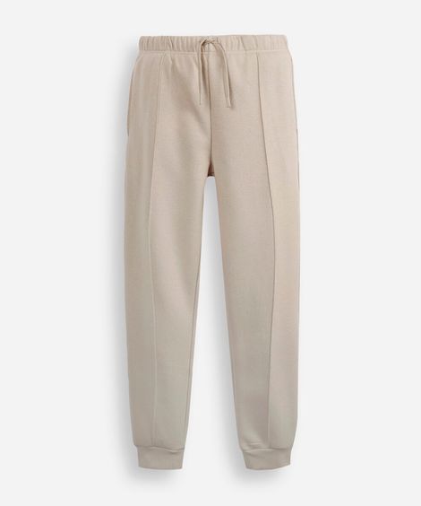 calça jogger juvenil de moletom com nervura bege