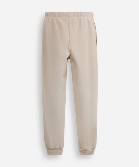 calça jogger juvenil de moletom com nervura bege