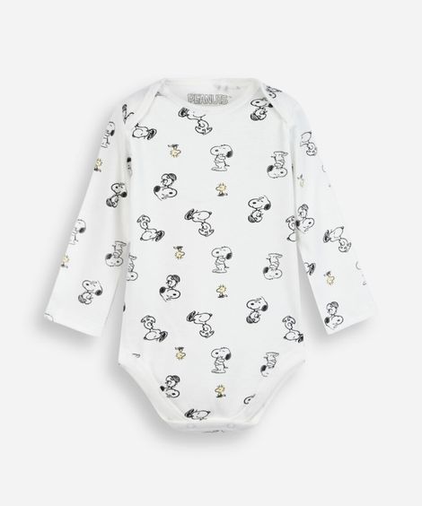 body infantil de algodão manga longa snoopy off white