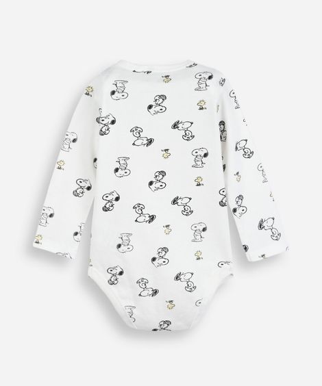 body infantil de algodão manga longa snoopy off white