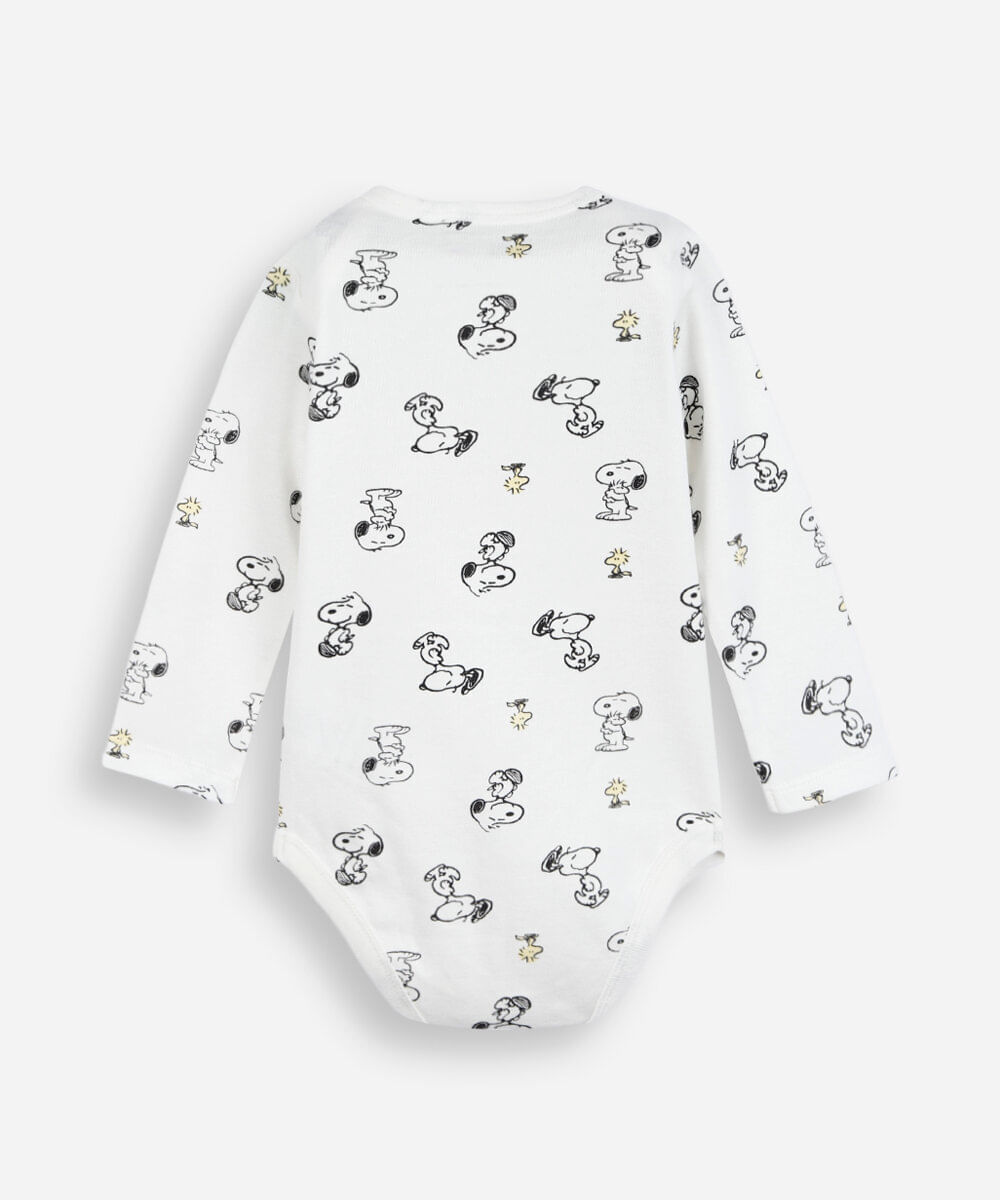 body infantil de algodão manga longa snoopy off white