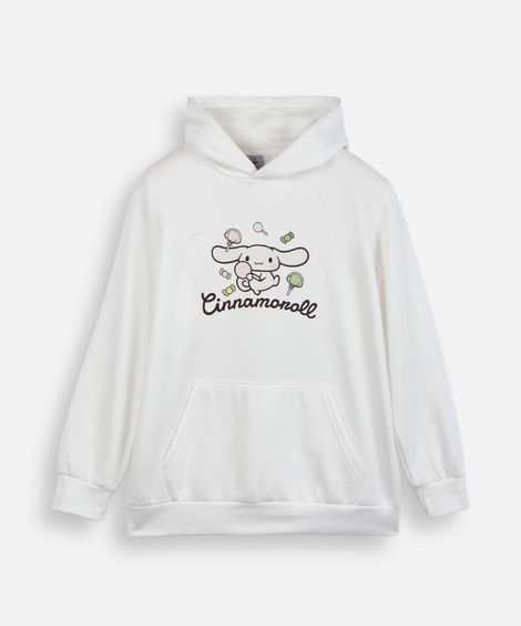 blusão oversized juvenil de moletom cinnamoroll off white