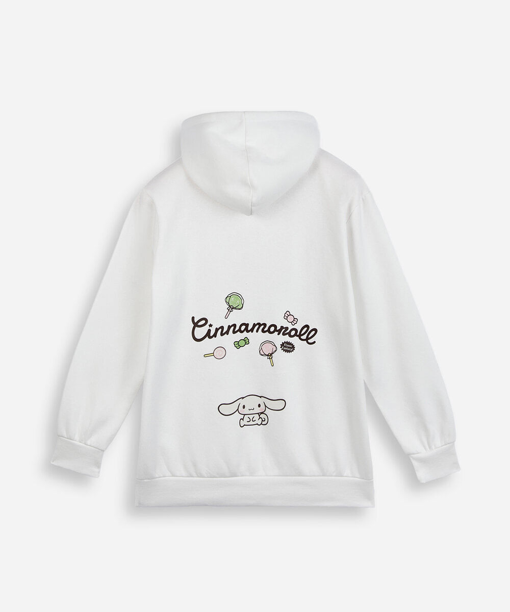 blusão oversized juvenil de moletom cinnamoroll off white