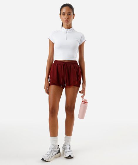short feminino esportivo com tule vinho