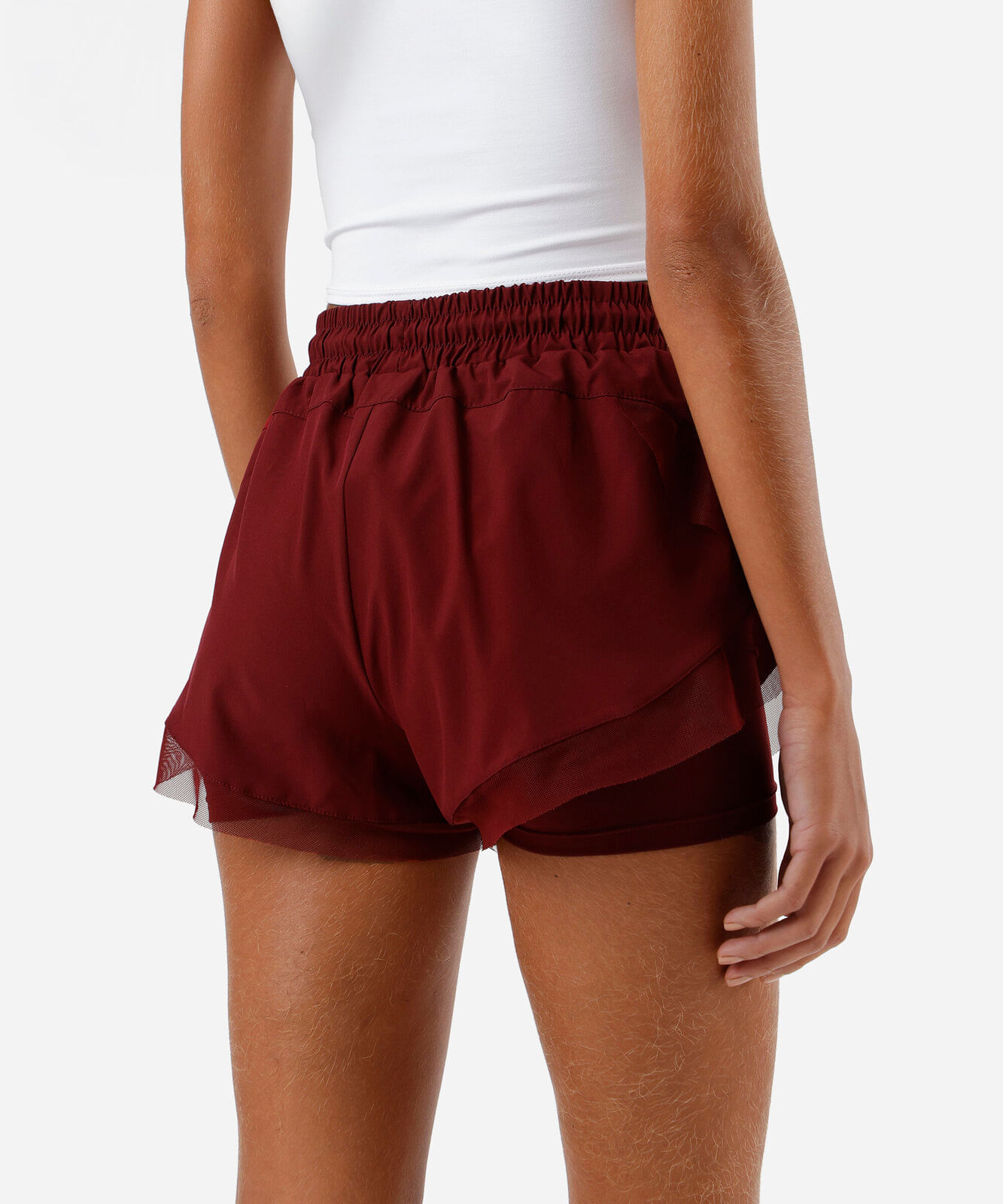 short feminino esportivo com tule vinho