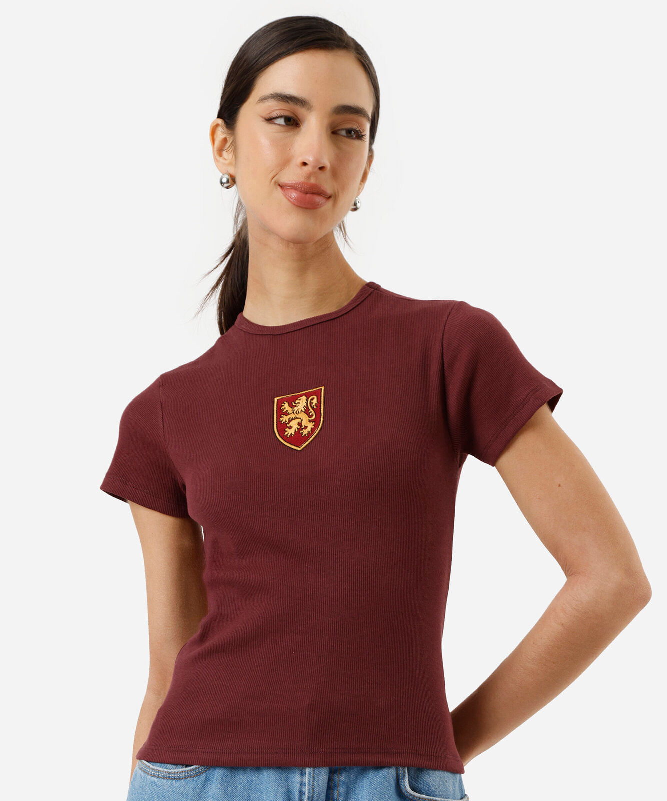 blusa baby look feminina de algodão grifinória harry potter vinho