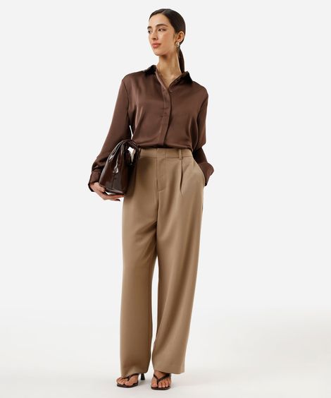 calça balloon de alfaiataria feminina com pregas bege