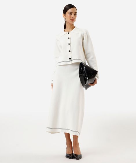 saia midi feminina de tricot com listras off white